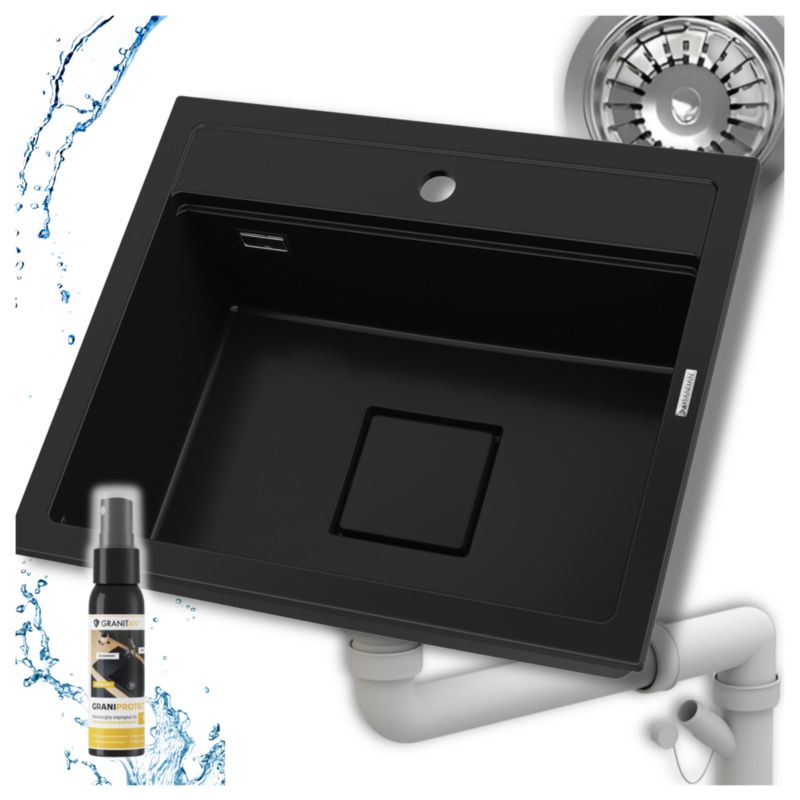 Zlewozmywak granitowy kuchenny Granitan Stone L Jednokomorowy z Syfonem i Maskownicą 1kpl.