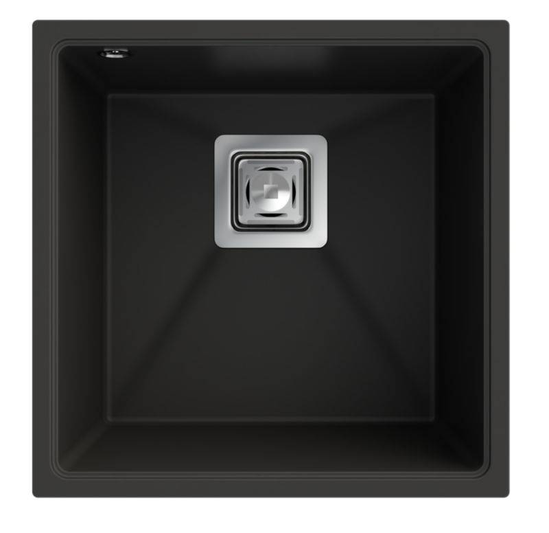 Zlew Podwieszany Granitowy Granitan Zestaw zlewozmywak Napo 42 Czarny Bateria Vegas Chrom Syfon Chrom 1 kpl.