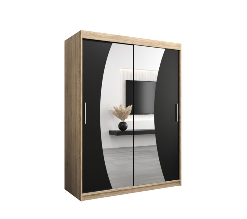 Szafa przesuwna Garderoba Abiks WAVE 150 dąb sonoma + czarny mat 1 szt.