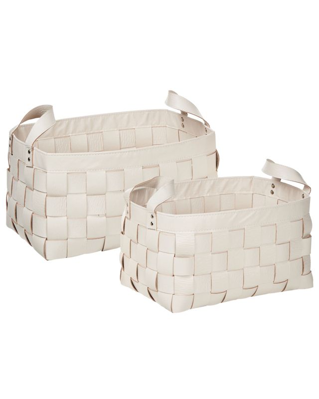Zestaw 2 koszy z ekoskóry kremowy Sippar 1 par.