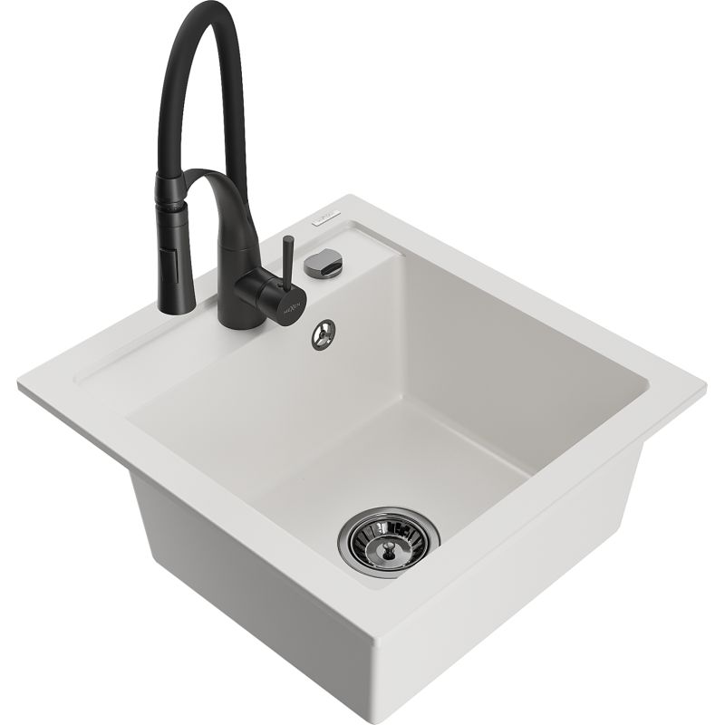 Zlewozmywak granitowy 1-komorowy Mexen Vito z baterią kuchenną Aster czarny - 6503-77-73450-70-B 1 szt.