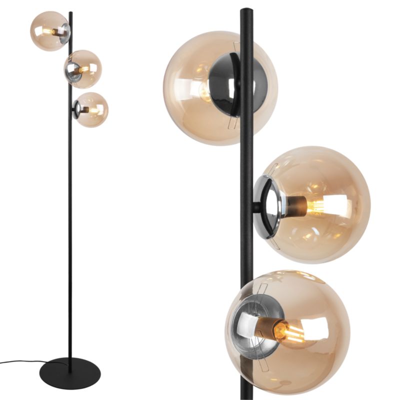 Lampa podłogowa stojąca Light Home LH Siena 3x E27 60W czarny/chrom klosz miodowy 1szt.