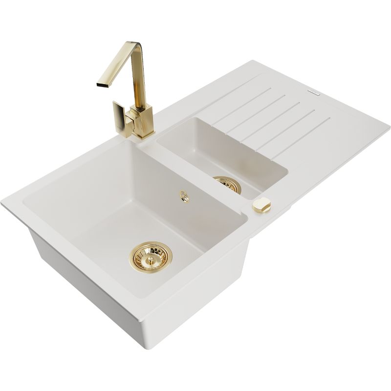 Zlewozmywak granitowy 1.5-komorowy Mexen Matias z ociekaczem i baterią kuchenną Rita czarny - 6502-77-670300-70-B 1 szt.