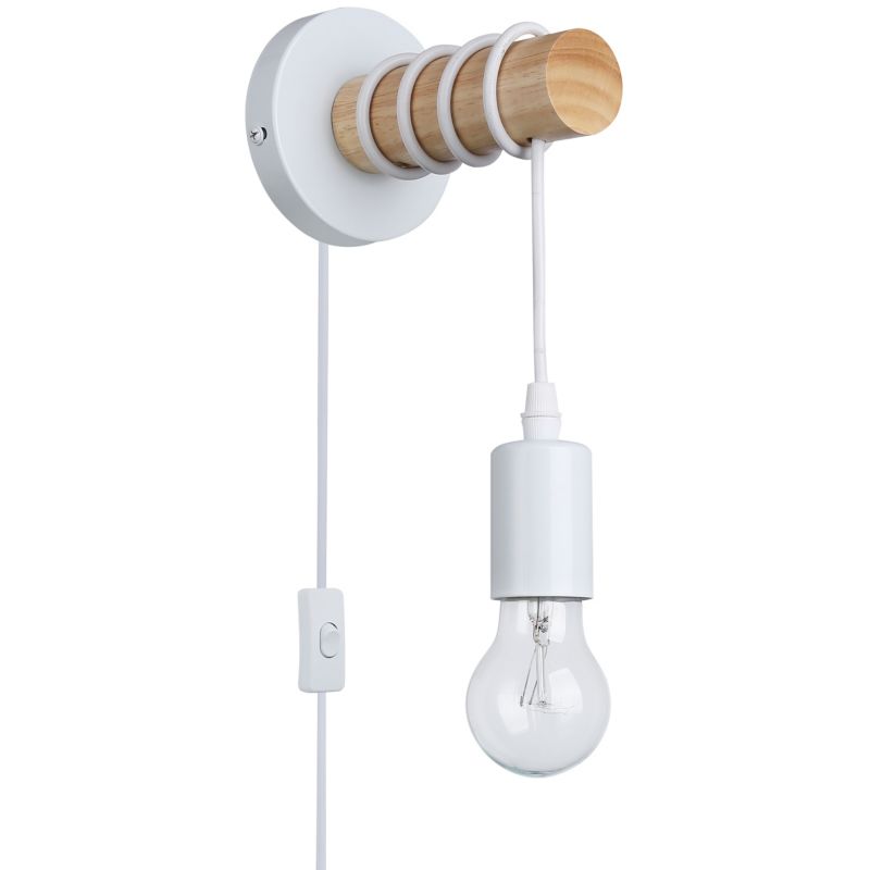 Kinkiet E27 LED MasterLED Eos IP20 wiszący z wtyczką biały drewno 1 szt.