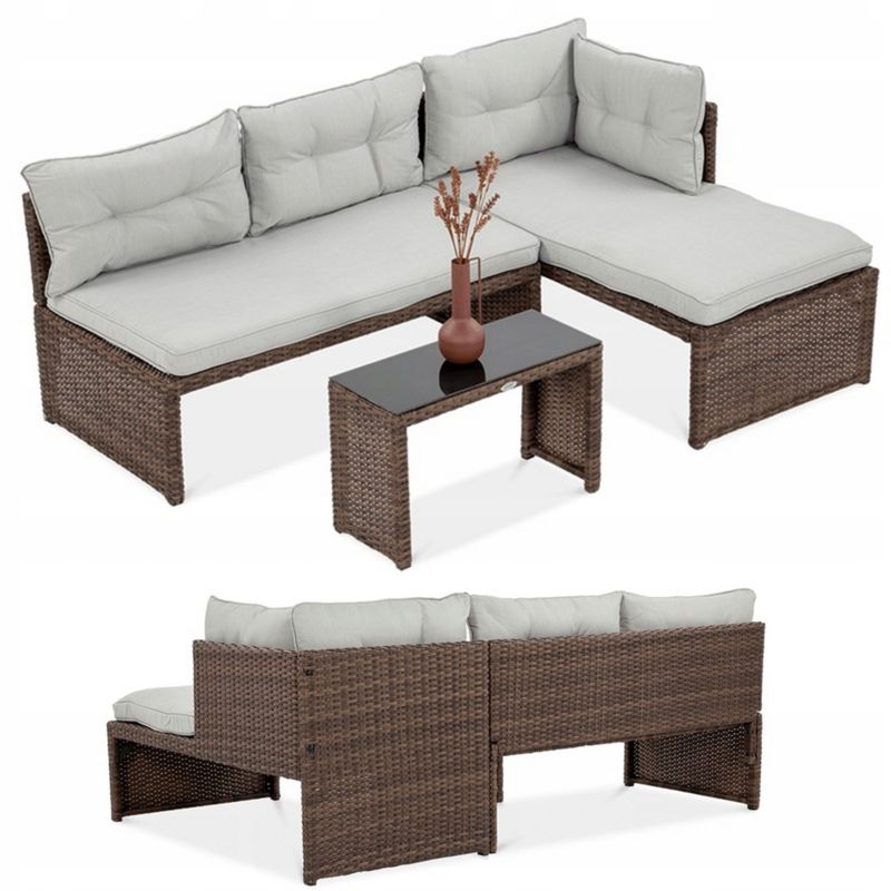 Zestaw Mebli Ogrodowych Focus Garden Wypoczynkowych Technorattan Canvas Narożnik Jasny 1 szt