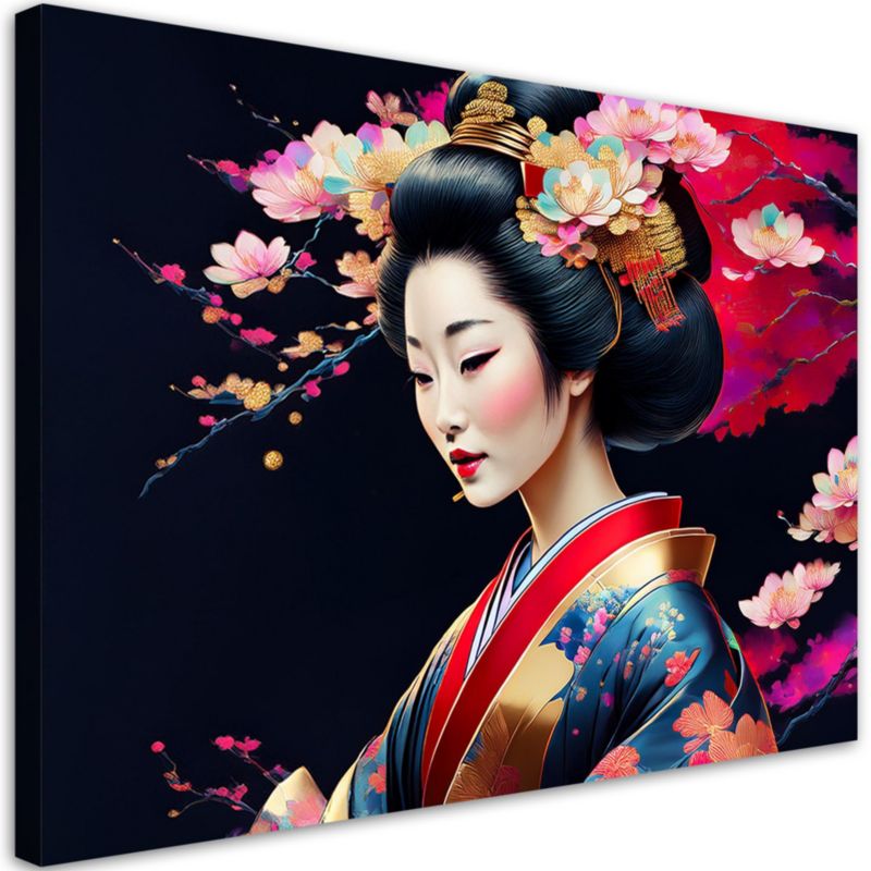 Obraz na płótnie Feeby Japońska Gejsza Kolorowy 90x60cm 1szt