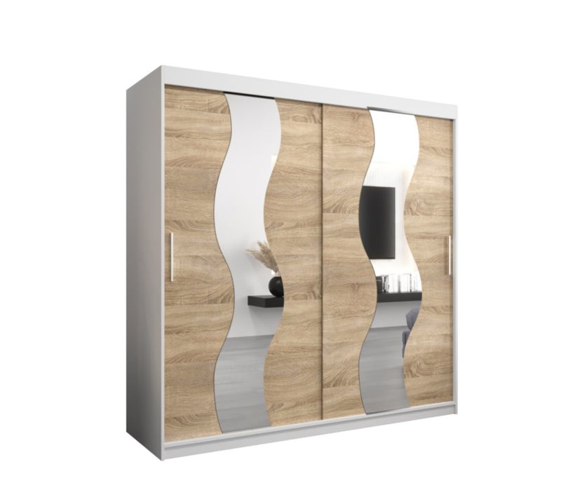 Szafa przesuwna Abiks SEWILLA 200 biały mat + dąb sonoma 1 szt.