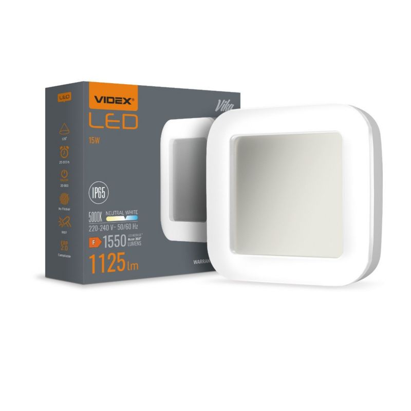 Kinkiet ścienny zewnętrzny Videx Vika biały LED 15W 5000K 1550lm IP65 wym: 19 x 19 x 4,2 cm tworzywo sztuczne - 1 szt.