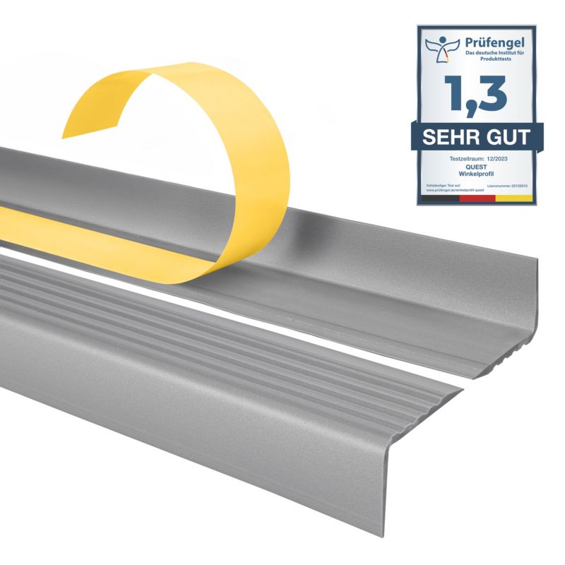Profil schodowy PCV 40x25mm, QUEST, samoprzylepny antypoślizgowy nosek schodowy, ND, srebrny, 2m