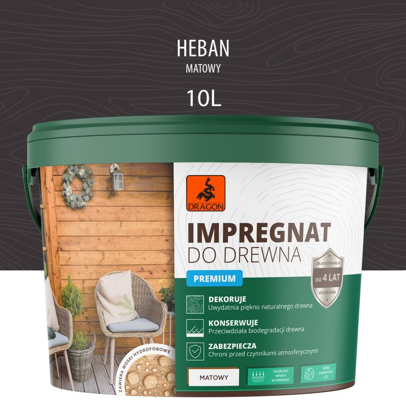 Impregnat akrylowy do drewna Premium Dragon Heban 10L
