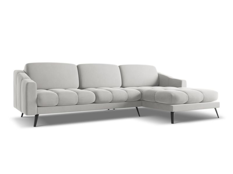 Narożnik prawostronny LaMiaSofa ROMA z tkaniny welwetowej 264x160 cm srebrny 1 szt.