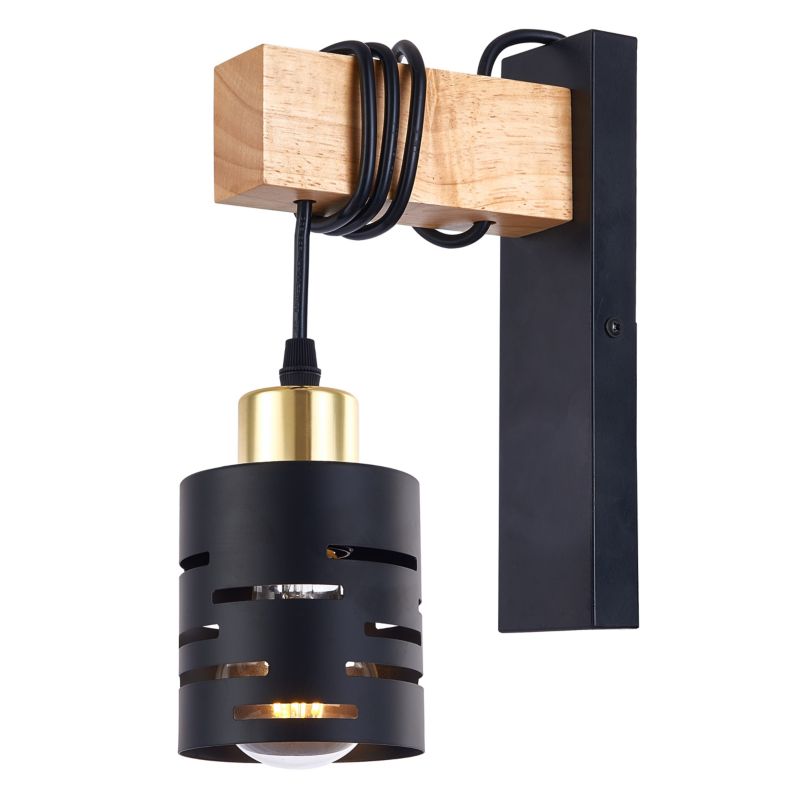 Kinkiet ścienny E27 LED MasterLED Elen wiszący czarny złoty drewno lampa 1 szt.