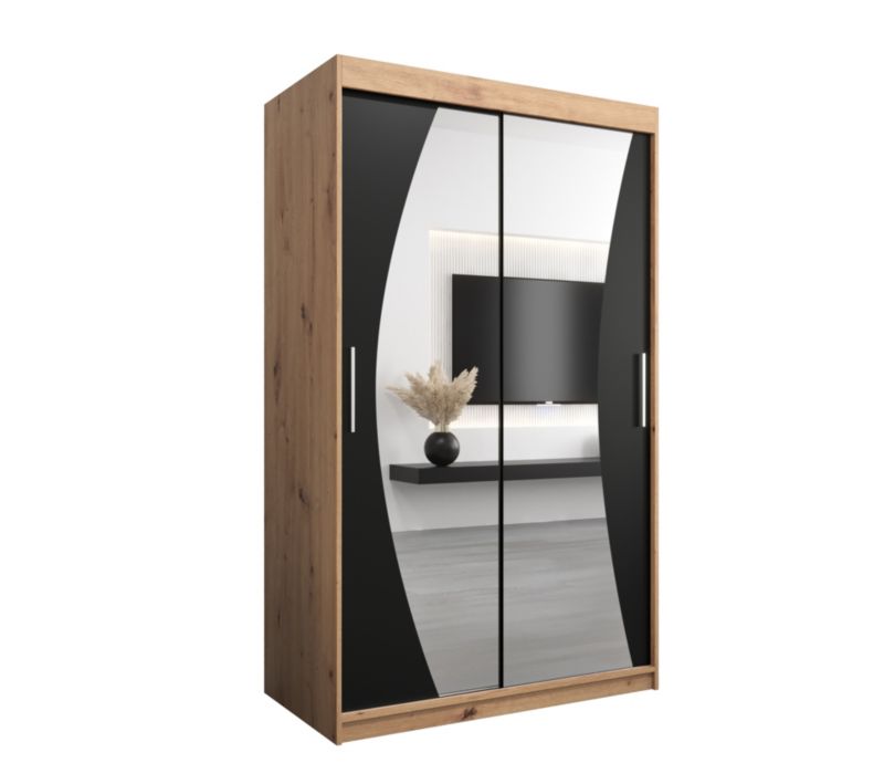 Szafa przesuwna Garderoba Abiks WAVE 120 dąb artisan + czarny mat 1 szt.