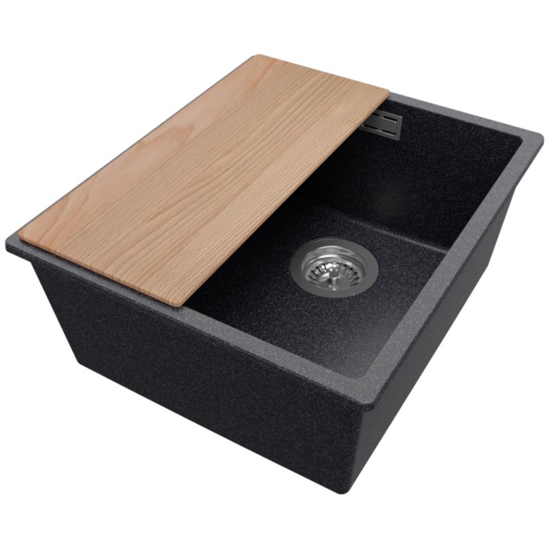 Zlewozmywak Londyn Slim PRIMAGRAN Nablatowy 41x47cm do szafki od 45cm z Syfonem i Dodatkiem Grafitowy 1 szt.