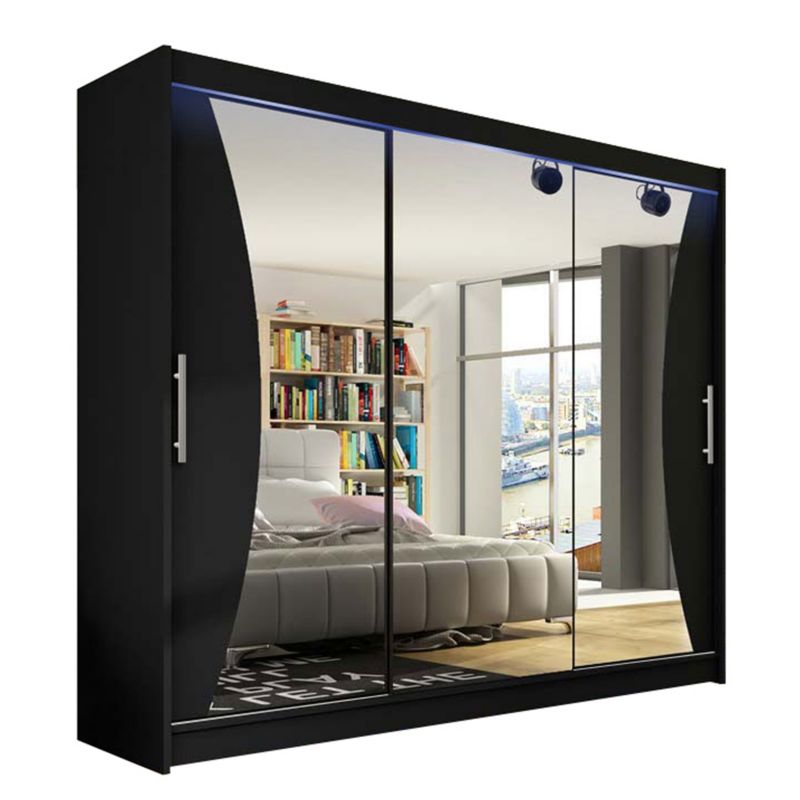 Szafa MIRJAN 24 z drzwiami przesuwnymi Aston IV z oświetleniem RGB czarny/lustro 1 szt.