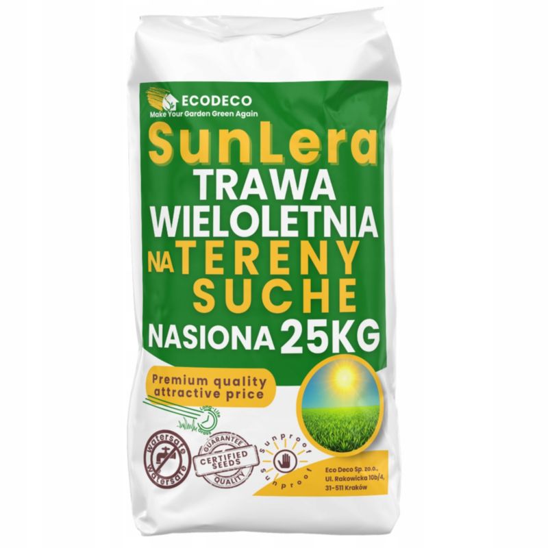 Nasiona traw Eco Deco 25 kg 1000 m2 mieszanka wieloletnia na tereny suche odporna na suszę 40% kostrzew 1 szt.