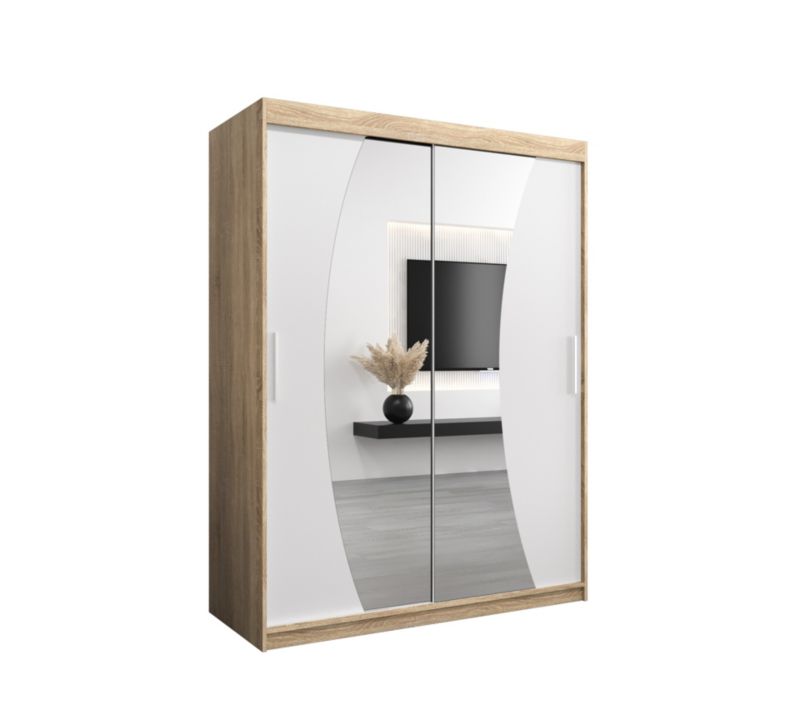 Szafa przesuwna Garderoba Abiks WAVE 150 dąb sonoma +biały mat 1 szt.