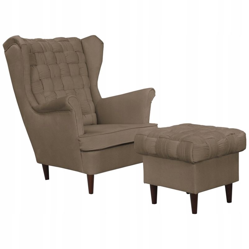 Fotel uszak do salonu z podnóżkiem Family Meble Carol brązowy 1szt