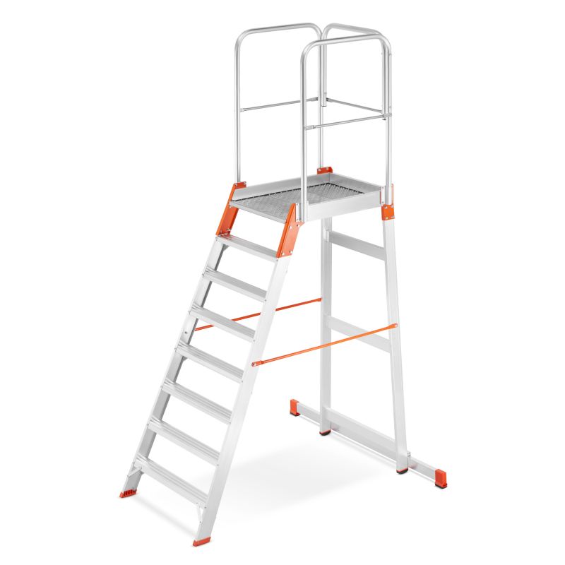 Drabina aluminiowa magazynowa ALOSS mostek podest magazynowy 8 stopni 3,71m TUV 1 szt.