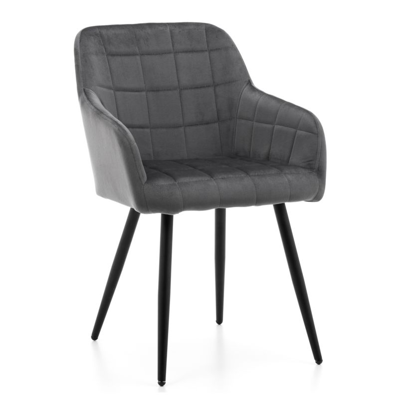 Krzesło tapicerowane New Home ORTE szare pikowane welurowe z podłokietnikami 1 szt.