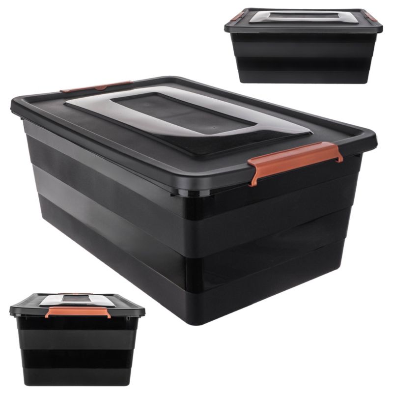Pojemnik KADAX Z Pokrywą Do Przechowywania 40L Organizer Plastikowy Na Zabawki Czarny 1 szt.