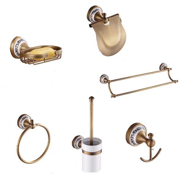 Zestaw akcesoriów łazienkowych Lauferi MENIPE mosiężny z porcelaną szczotkowany mosiądz retro 1 szt.