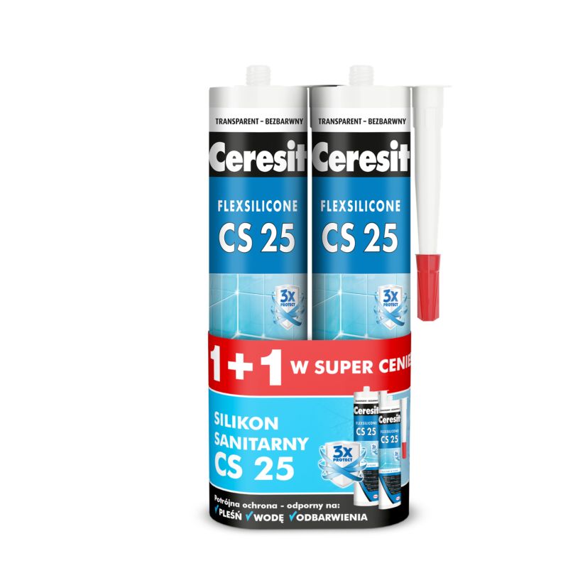 Silikon sanitarny Ceresit CS 25 280 ml bezbarwny 2 szt.