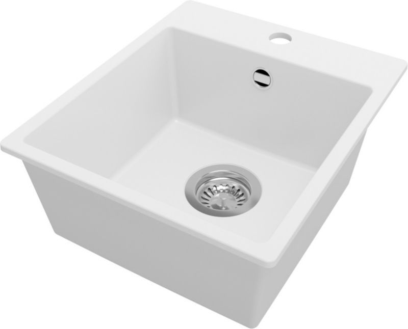 Zlewozmywak Ryga Easy PRIMAGRAN Nablatowy 38x44cm do szafki od 40cm, Biały + Syfon, S002, 1 szt.