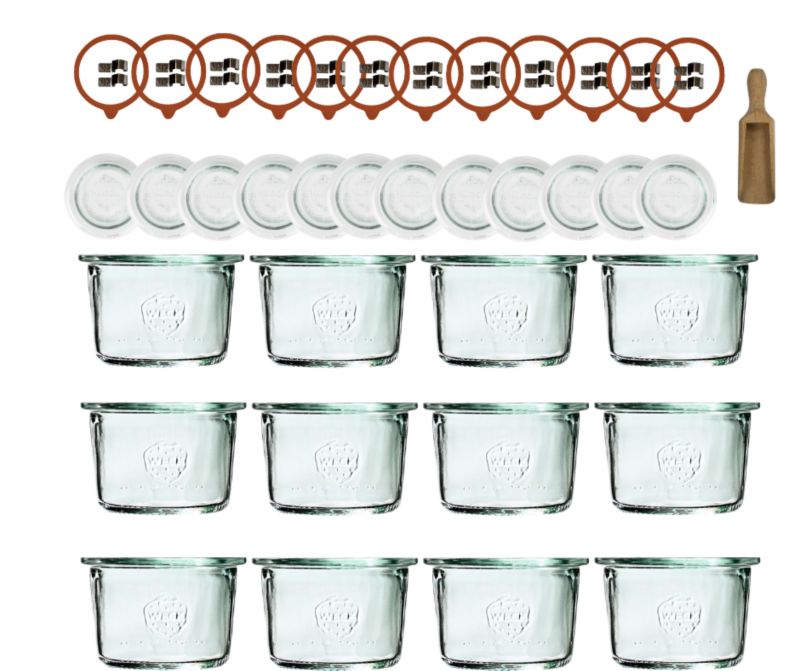 Słoiki MODO24 Weck 80 ml fi 60 mold z drewnianymi wiekami i miarką 12 kpl.