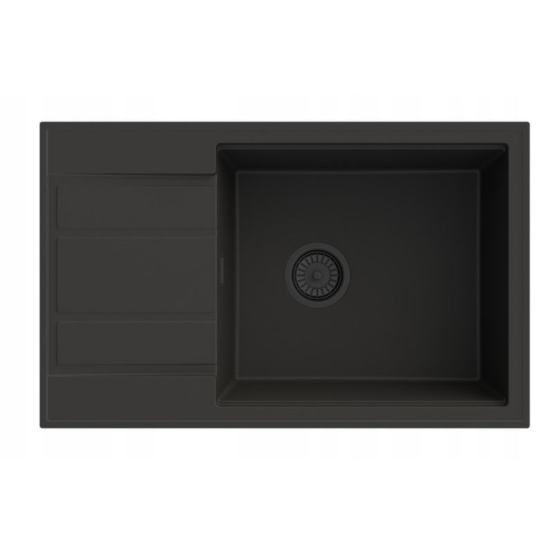 Zlewozmywak Granitowy Jednokomorowy Z Ociekaczem Granitan Louis Czarny Zestaw Zlew Syfon Deska 1 kpl.