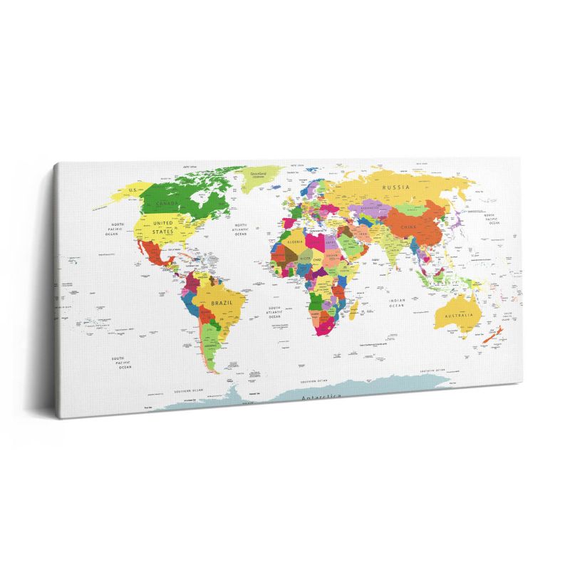 Obraz na płótnie Wallfluent 100x50 cm Kolorowa mapa świata 1 szt.