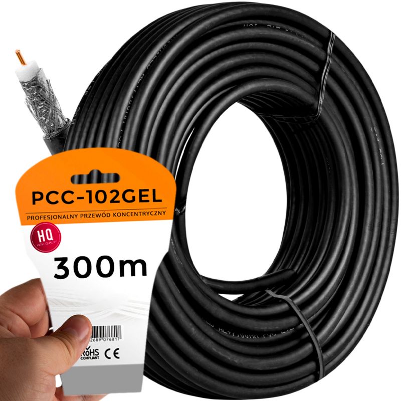 Kabel koncentryczny Vayox PCC102GEL-300 antenowy żelowany Cu 75 Ohm czarny 300m 1 szt.