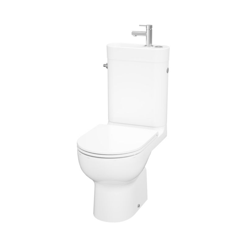 Kompakt WC GoodHome Cavally wirowy bezkołnierzowy z deską wolnoopadajacą z duroplastu i umywalką