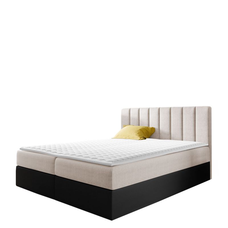 Łóżko kontynentalne MIRJAN 24 Vigo 140x200 + topper ecru + czarna ekoskóra 1 szt.