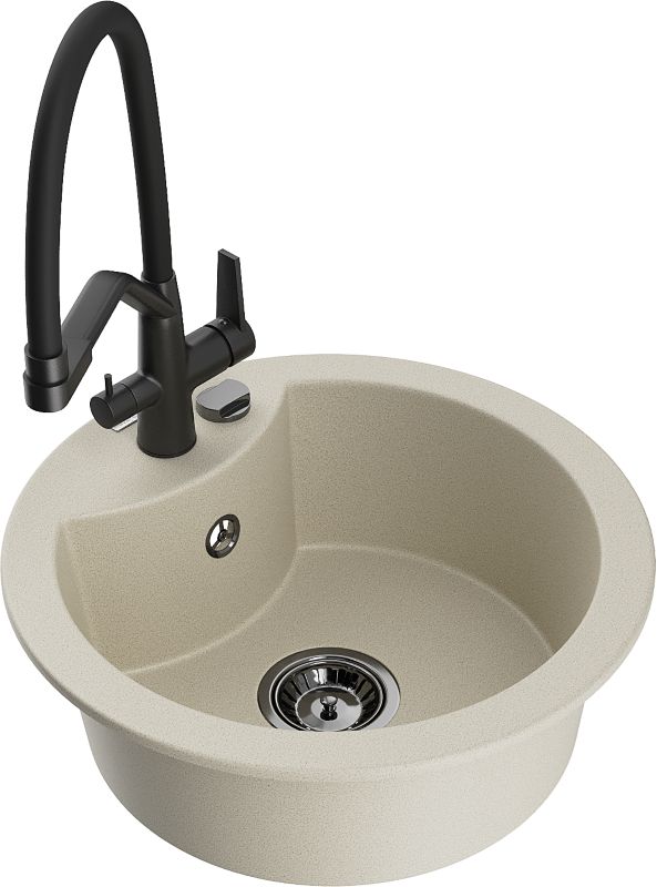 Zlewozmywak granitowy Mexen Diego 1-komorowy z baterią kuchenną Duo biały - 6512-20-671701-57-B 1 szt.