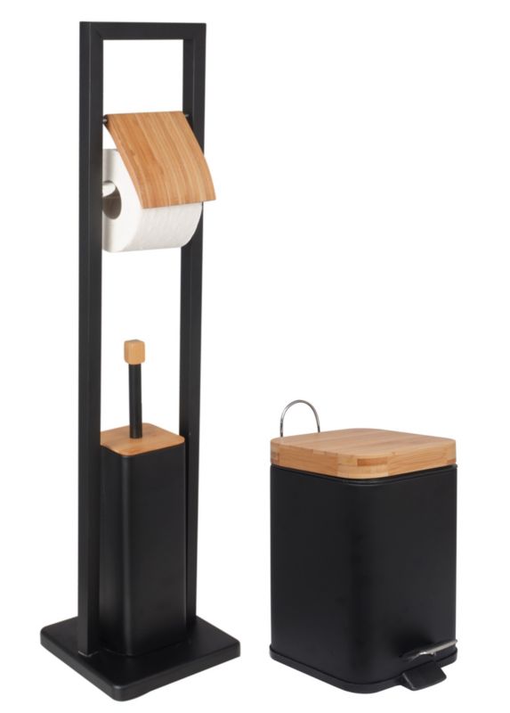 Zestaw łazienkowy 2-elementowy Yoka Home - kosz na śmieci i stojak 2w1 - czarny bambus 1 szt.