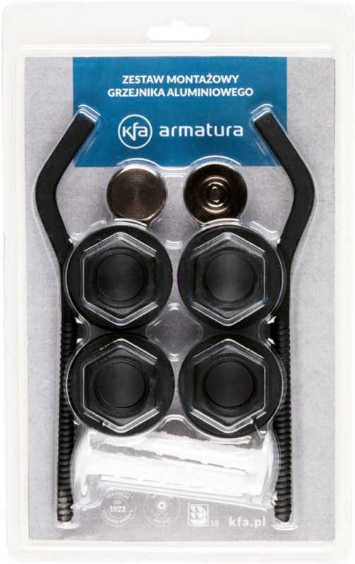 Zestaw korków i haków Kfa armatura do grzejnika aluminiowego czarny