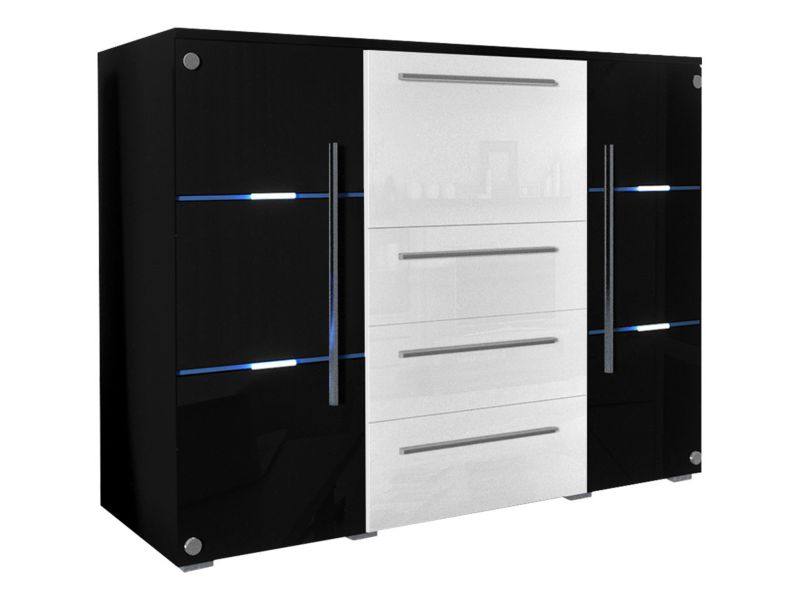 Komoda z oświetleniem LED MIRJAN 24 Bari czarny + czarny połysk + biały połysk 1 szt.