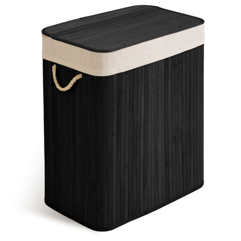 Kosz na pranie Massido 100l bambusowy dwukomorowy z pokrywą 61x54x34 cm czarny 1 szt.