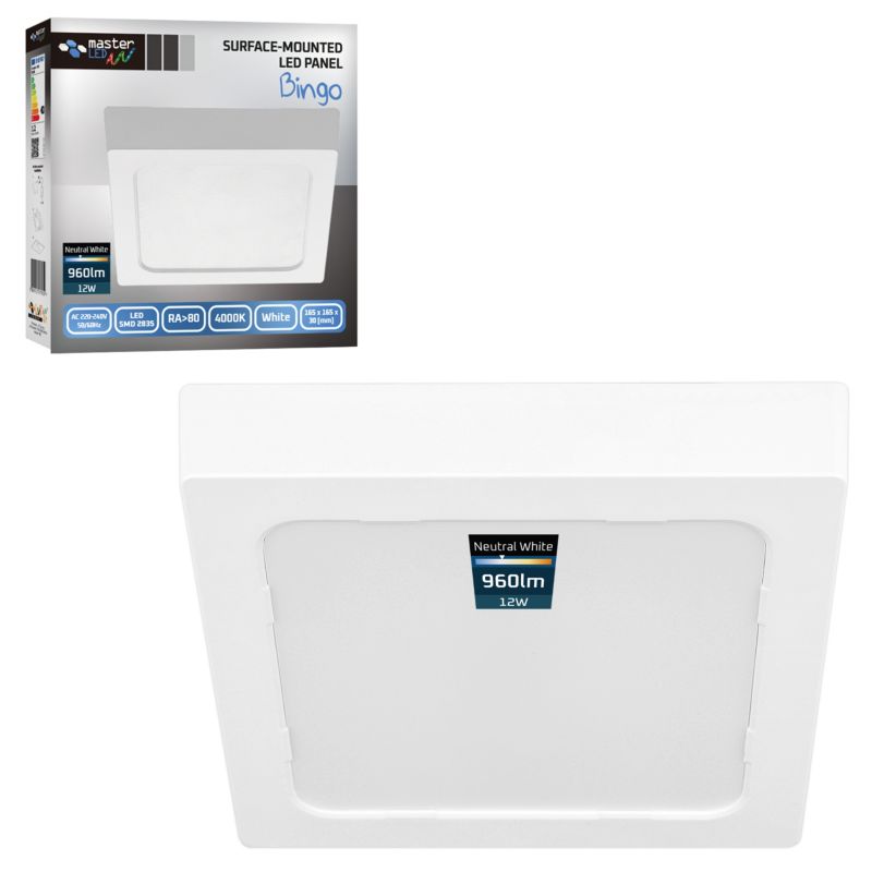 Panel LED MasterLED Bingo 12W 165x165mm IP20 neutralna biel 4000K kwadratowy biały 1 szt.