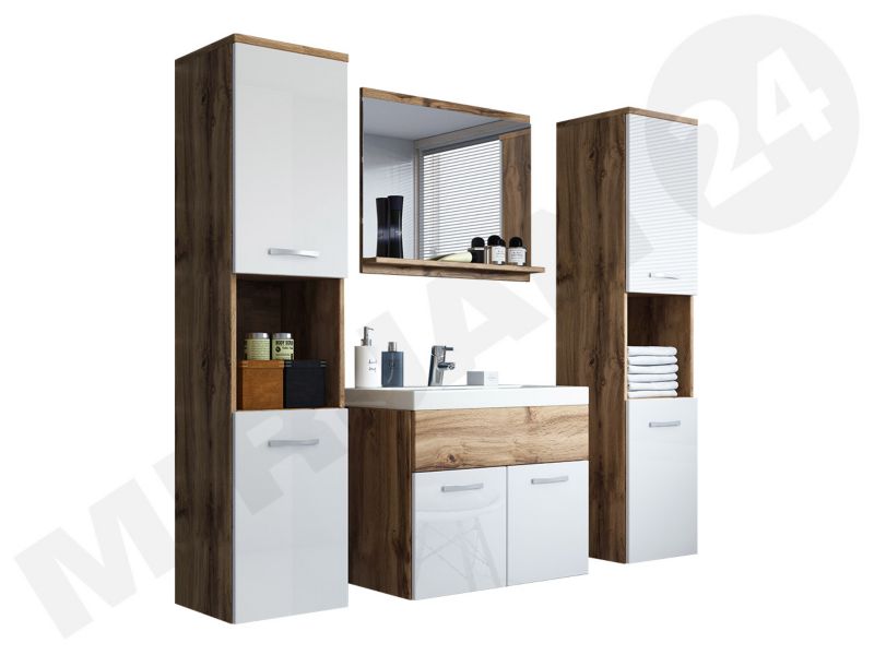Meble łazienkowe MIRJAN 24 Montreal XL biały połysk + dąb wotan 1 kpl.