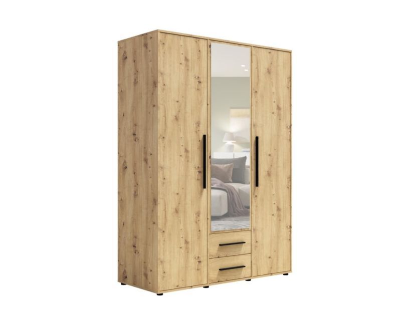 Szafa trzydrzwiowa Bettso Maxivo uchylna z szufladami i lustrem dąb artisan 1szt.