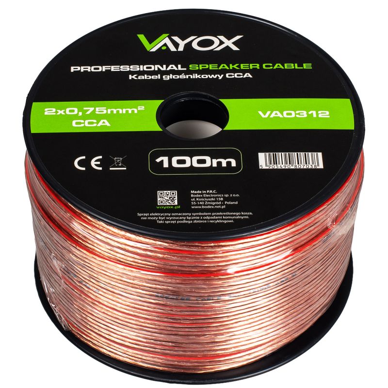 Kabel głośnikowy Vayox VA0312 2x0,75mm2 CCA 100m 1szt.