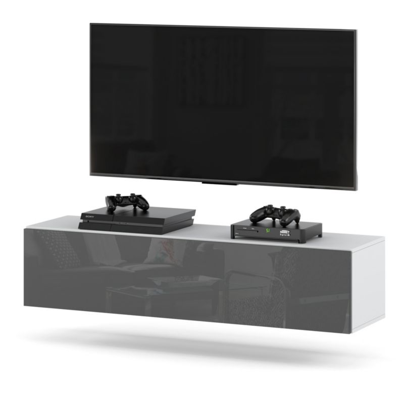 Komoda RTV Hurtownia-Mebli 1 Drzwi RTV Hugo 140cm Biały Mat Szary Połysk 140x35x40 cm 1szt.