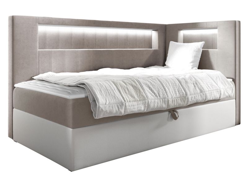 Łóżko kontynentalne MIRJAN 24 Gold Junior 3 90x200, Strona: Prawa biała ekoskóra/beżowy 1 szt.