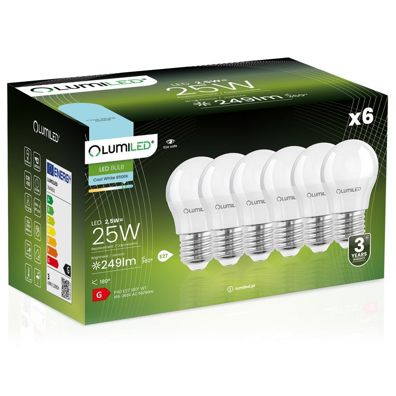 Żarówka LED LUMILED E27 P45 2,5W 249lm 6500K 180st 6 szt.