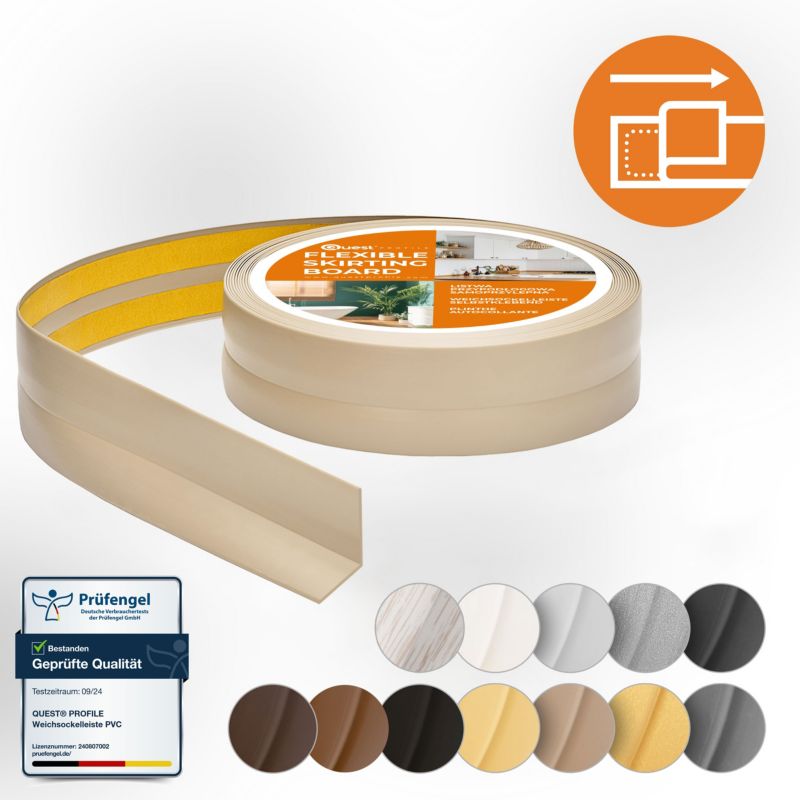 Listwa wykończeniowa PCV 25x25mm, QUEST, samoprzylepna, elastyczna, miękka taśma dekoracyjna, beż, 5m
