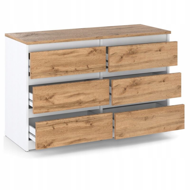Komoda Z 6 Szufladami Stiv-Meble Biały Mat Dąb Wotan Szafka Rtv 100X33,5X71,5 Cm 1Szt.