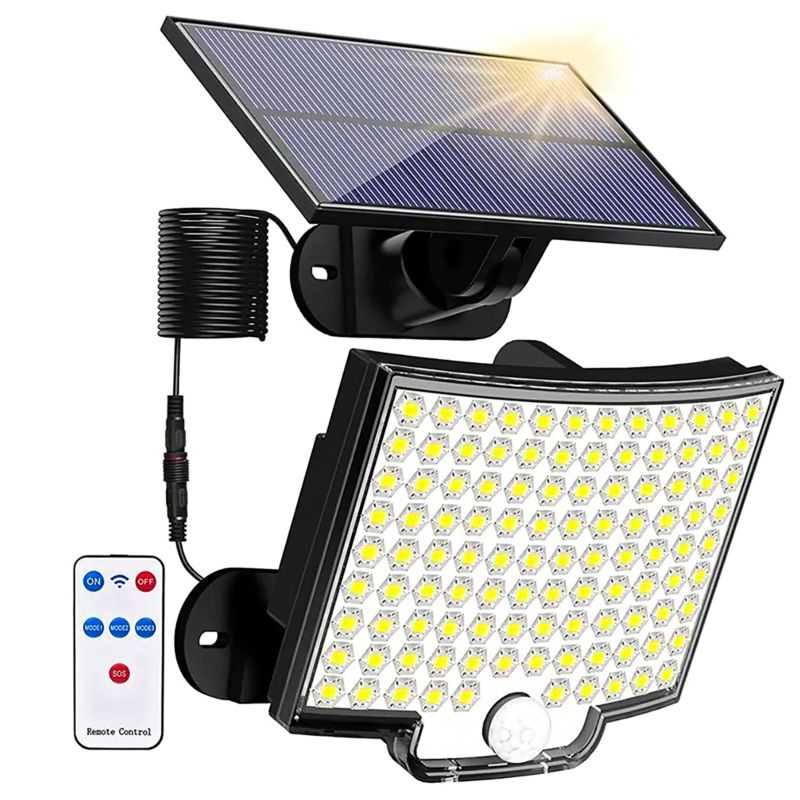 Naświetlacz LED MasterLED Solar PIR 108xSMD 10W IP44 6500K zimna biel z pilotem czarny 1 szt.