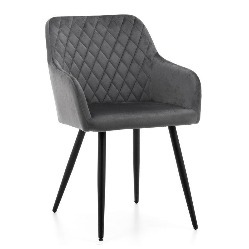 Krzesło tapicerowane New Home TODI szare pikowane welurowe z podłokietnikami 1 szt.